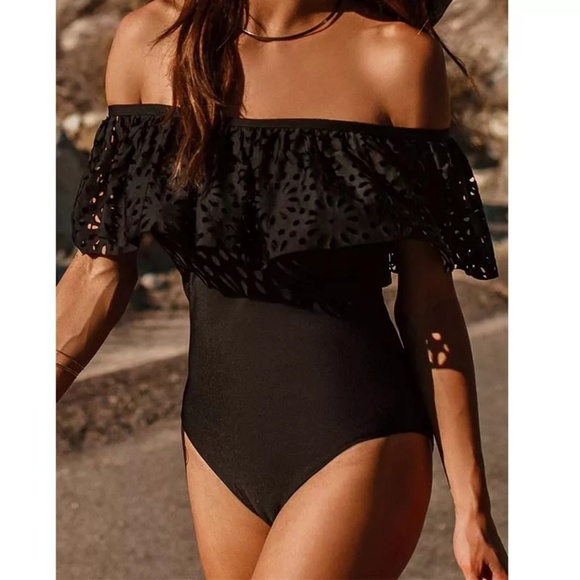 black off the shoulder bathing suit